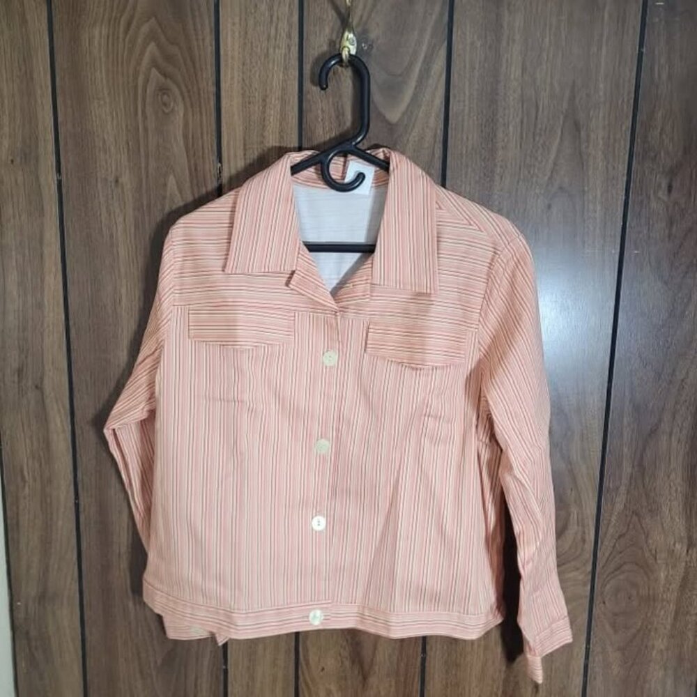 Women Villa Mode Striped Button-Down Jacket - Size 2X/2XG